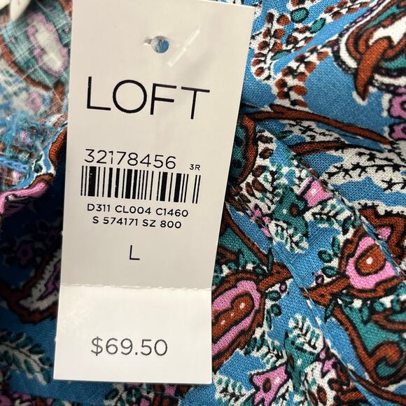 Loft Bouquet Paisley Long Sleeve Ruffled Yoke Puff Sleeve Button Down Blouse - Picture 6 of 10